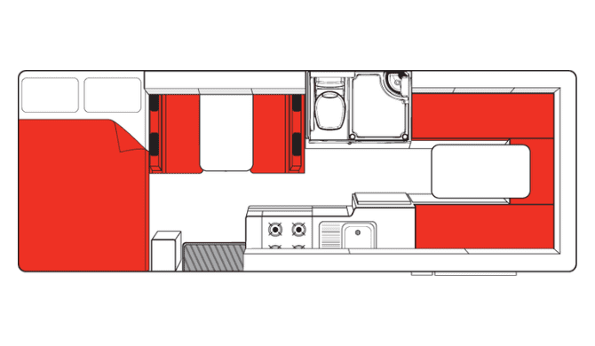 Plattegrond van de Big Six camper van Mighty