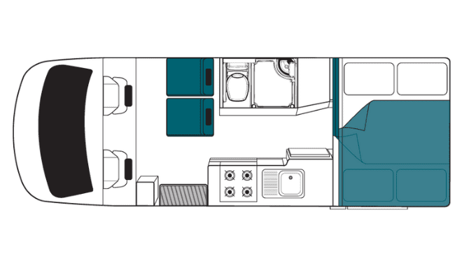 De plattegrond van de Maui Cascade Camper. 