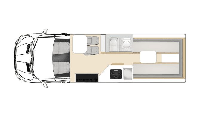 De plattegrond van de Apollo Euro Tourer camper