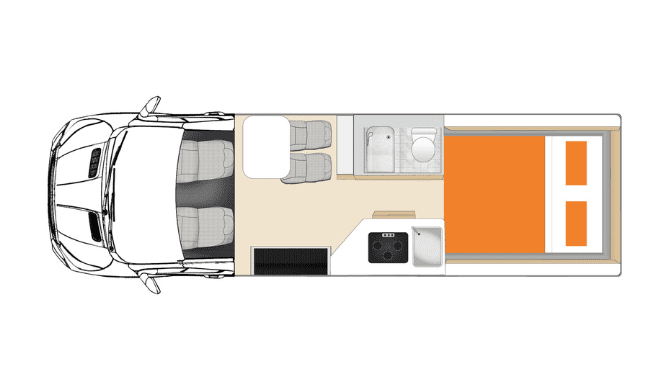 De plattegrond van de Apollo Euro Tourer camper