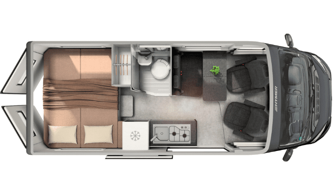 De plattegrond van de Rent Easy City First camper