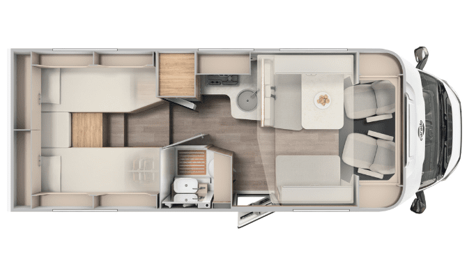 De plattegrond van de Rent Easy Family Classic camper