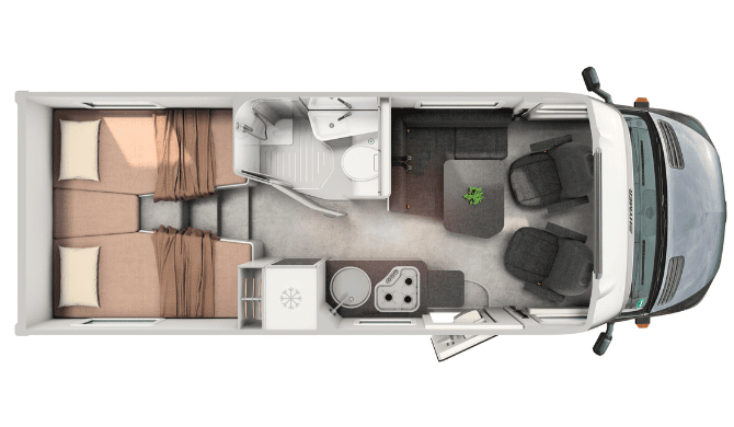 De plattegrond van de Rent Easy Exclusive Classic camper