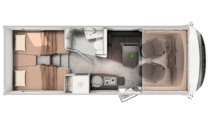 De plattegrond van de Rent Easy Exclusive First camper