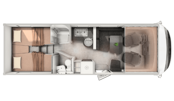 De plattegrond van de Rent Easy Premium First camper