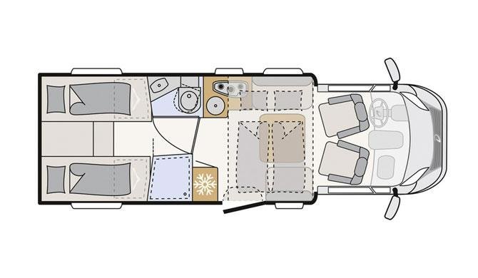 Plattegrond van de Duin camper van Camperworld 