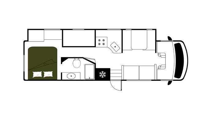 De plattegrond van de Mighty A-Class Family Sleeper