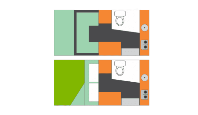 De plattegrond van de Navi Truckcamper van Britz