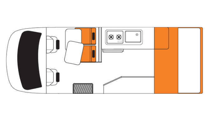 De plattegrond van de Britz Voyager Camper. 