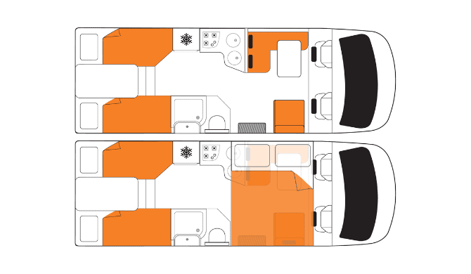 De plattegronden van de Britz Wanderer camper