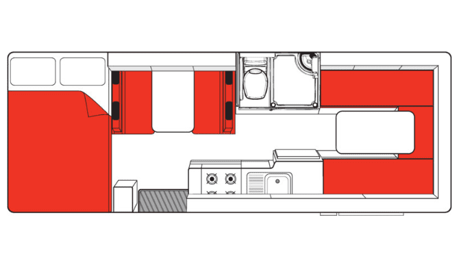 De plattegrond van de Mighty Double Up Camper