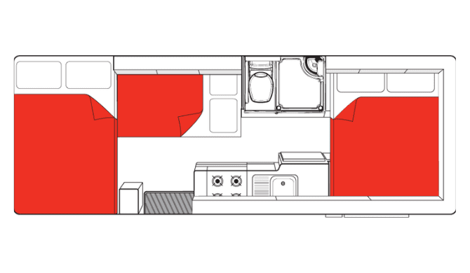 Plattegrond van de Big Six camper van Mighty