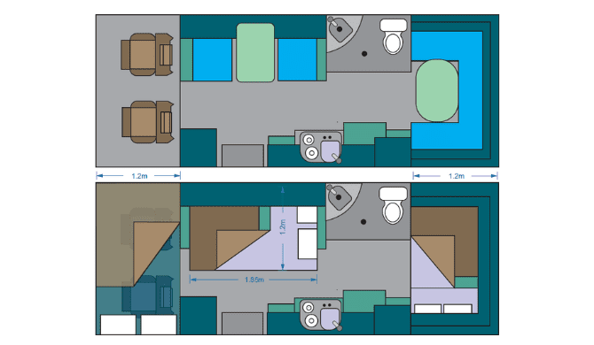 De plattegrond van de M6B camper van Maui