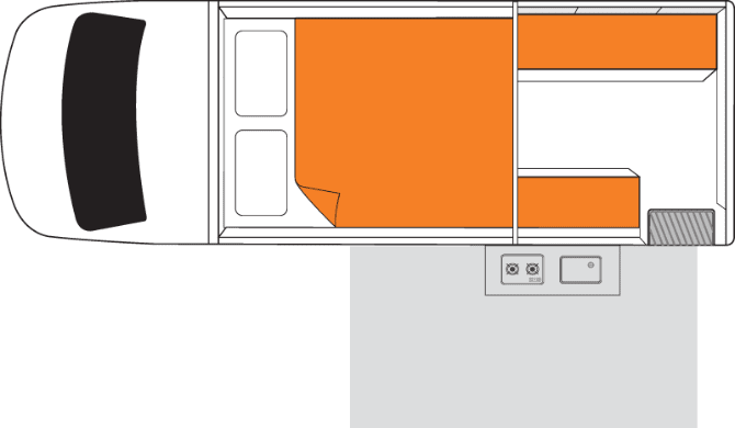 De plattegrond van de Trailblazer camper van Britz