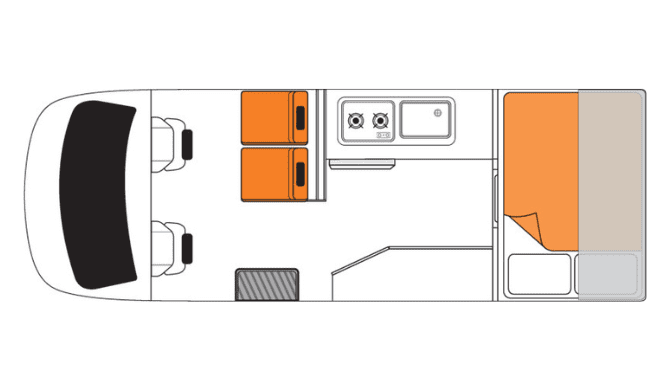 Plattegrond van de Britz HiTop Camper. 