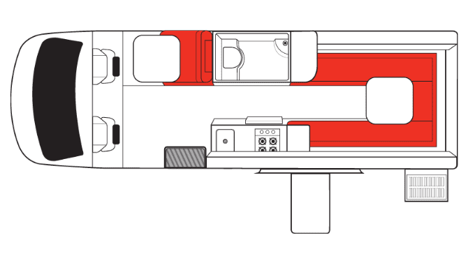 Plattegrond van de Deuce Plus camper van Mighty