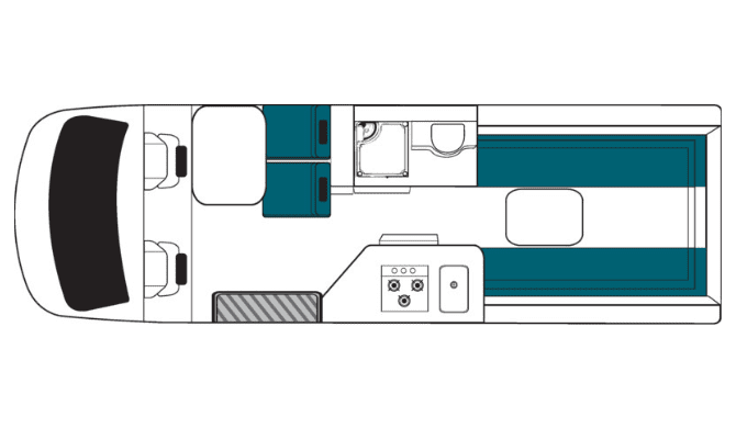 De plattegrond van de Maui Ultima Camper. 