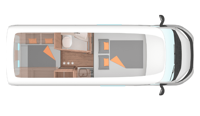 De plattegrond van de Explorer camper van Apollo