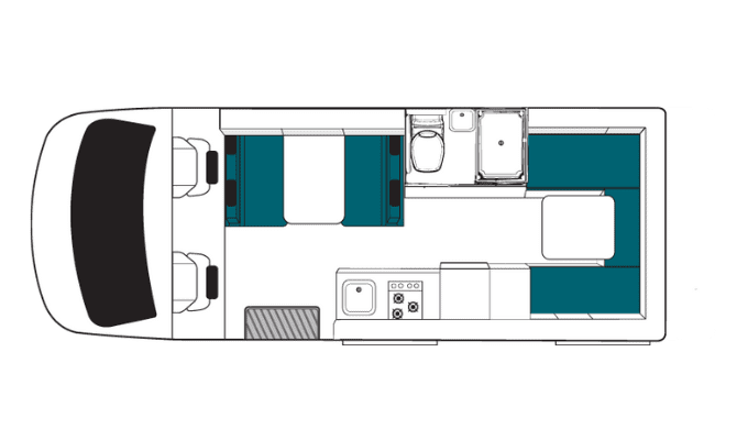 De plattegrond van de River camper van Maui.